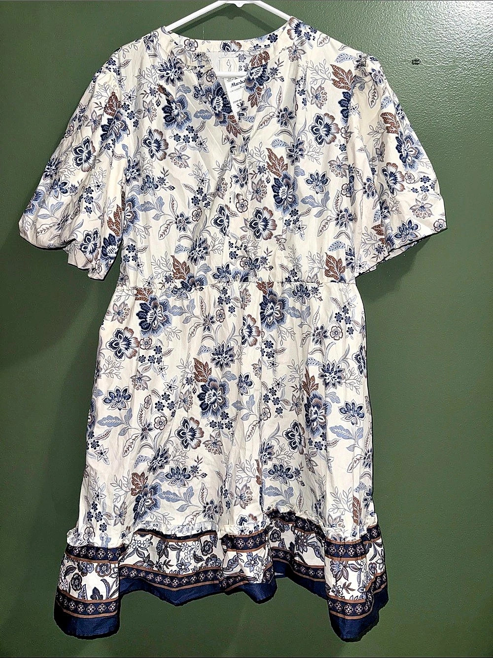 Joie Floral Mini Dress in White & Blue Size 14 NWT